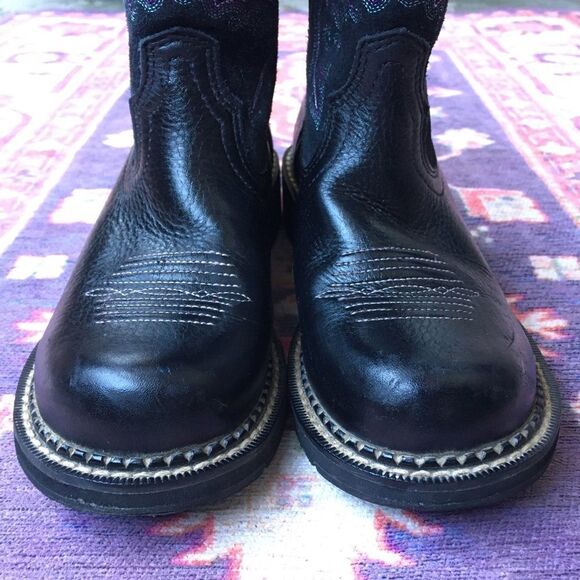 Ariat Black Leather Boots with Purple Stitching - Picture 6 of 16